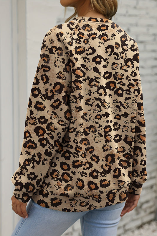 Brown Bleached Halloween Pumpkin Leopard Print Sweatshirt