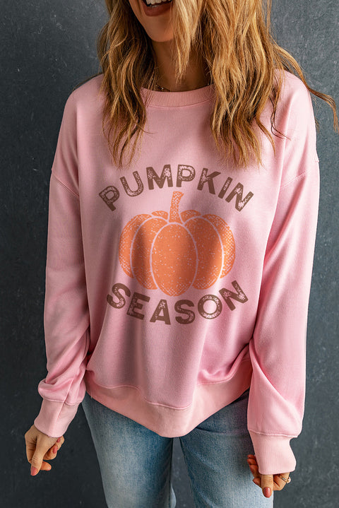 Pink PUMPKIN SEASON Crew Neck Drop Shoulder Sweatshirt