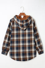 Blue Plaid Pattern Sherpa Lined Hooded Shacket