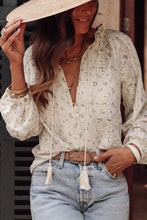 White Floral Embroidered Lace Bubble Sleeve Shirt