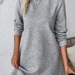 Gray Solid Color Textured Long Sleeve Shift Dress