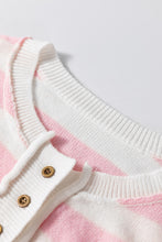 Pink Stripe Half Buttons Drop Shoulder Sweater