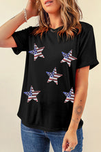 Black Sequined American Flag Star Graphic T Shirt