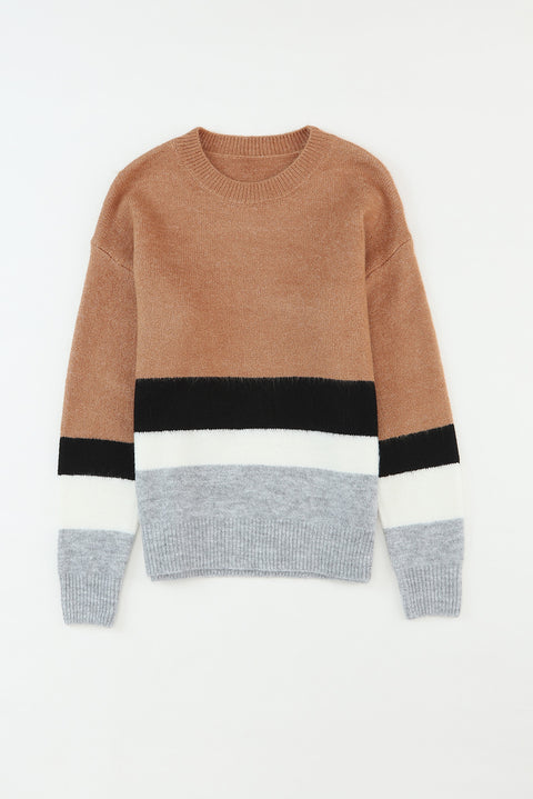 Color Block Striped Ribbed Knit Sweater