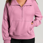 Valerian Quarter Zip Stand Neck Kangaroo Pocket Sweatshirt