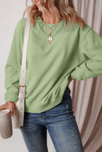 Smoke Green Solid Fleece Lined Drop Shoulder Terry Sweatshirt