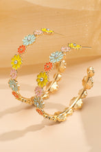 Gold Flower Rhinestone Decor Plated Alloy Hook Earrings