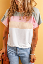 White Ribbed Color Block Patchwork T-shirt