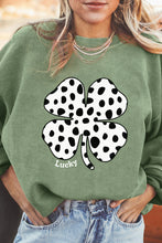 Grass Green Western Cow Clover Print Crewneck Corded Sweatshirt