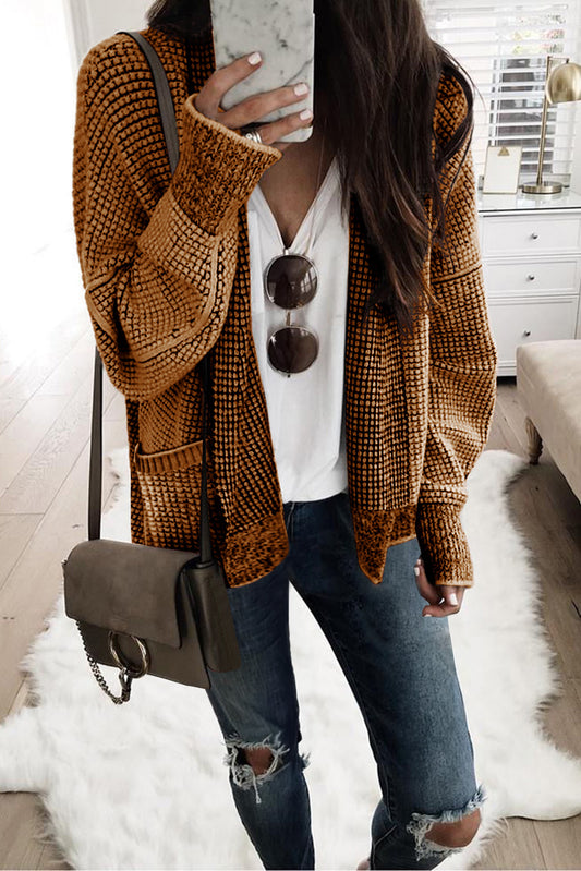 Black Chunky Waffle Knit Oversized Collar Cardigan