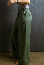 Fern Green Elastic Waist Casual Wide Leg Pants