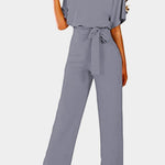 Gray Oh So Glam Belted Wide Leg Jumpsuit