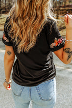 Floral Embroidered Round Neck Short Sleeve T Shirt