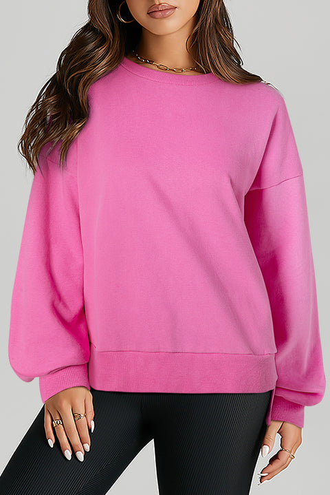 Bonbon Solid O Neck High Low Hem Pullover Sweatshirt