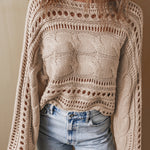 Smoke Gray Hollow-out Cable Knit Cropped Sweater