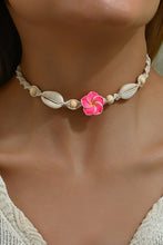 Rose Red Flower Seashell Braided Choker Necklace