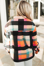 Black Plus Size Checkered Print Sherpa Henley Sweatshirt