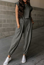 Medium Grey Cap Sleeve Open Back Drawstring Jogger Jumpsuit