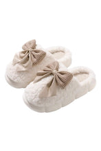 White Contrast Bowknot Applique Plush Winter Slippers