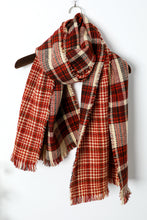 Red Clay Fringe Trim Reversible Plaid Houndstooth Pashmina Scarf