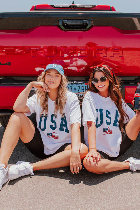 White USA Flag Graphic Oversized Tee