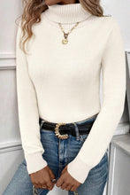 Beige Turtleneck Fleece Lined Knit Sweater