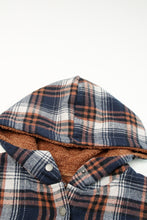 Blue Plaid Pattern Sherpa Lined Hooded Shacket