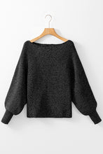 Black Solid O Neck Balloon Sleeve Loose Fit Sweater