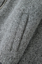 Medium Grey Fuzzy Zip Up Pocketed Sleeve Jacket