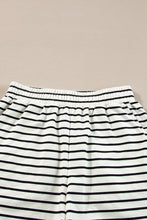 Black white Stripes Printed Half Button Long Sleeve Top and Shorts Set