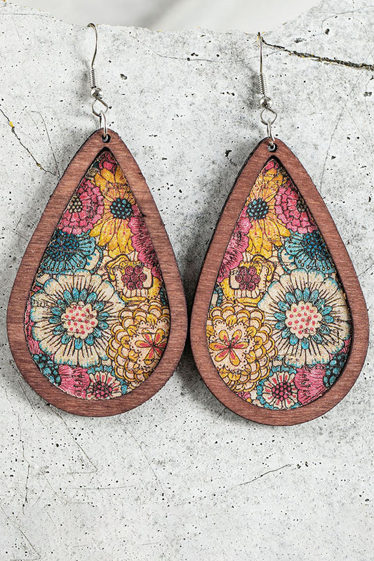 Pendientes colgantes con estampado floral y ribete en contraste multicolor 