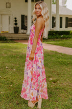 Pink Abstract Floral Print Shirred One Shoulder Maxi Dress