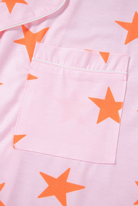 Pink Stars Short Sleeve Shirt and Shorts Bamboo Pajama Set