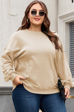 Apricot Loose Patchwork Crewneck Plus Size Sweatshirt