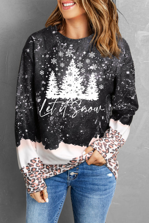 Snowy Christmas Graphic Leopard Bleached Sweatshirt