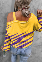 Yellow Tiger Rugby Striped Print One Shoulder Blouse