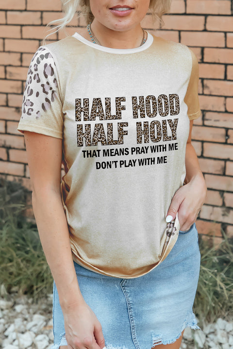 Khaki HALF HOOD HALF HOLY Leopard Short Sleeve T Shirt