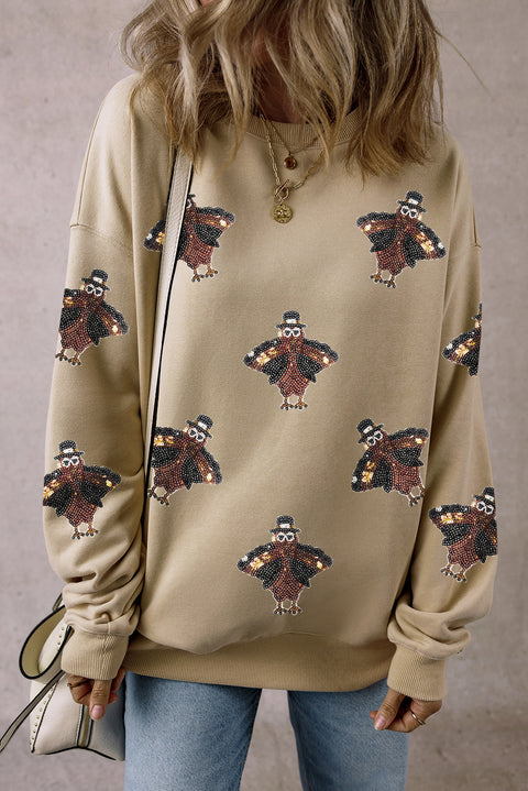 Parchment Shimmering Turkey Pattern Thanksgiving Holiday Sweatshirt