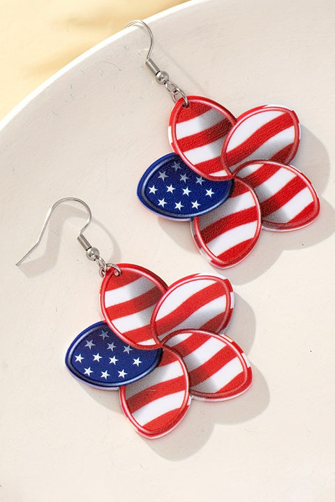 Fiery Red American Flag Printed Flower Shape Hook Earrings