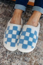 Light Blue Checkered Round Toe Plush Slippers