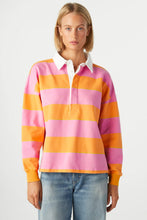 Yellow Stripe Color Block Polo Collar Sweatshirt