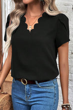 Black Scalloped V Neckline Petal Sleeve Top