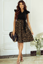 Black Flutter Sleeve Bodice Splicing Leopard Print Dress