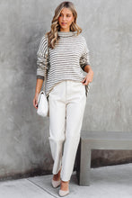 Brown Striped Turtleneck Loose Sweater