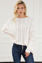 Beige Ribbed Hollow Knit Dolman Sleeve Sweater