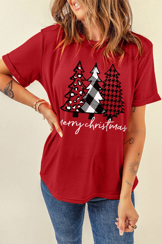 Camiseta de manga corta con estampado gráfico de Merry Christmas Trees