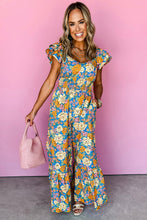 Yellow Floral Allover Print Shirred Cut Out High Waist Jumpsuit