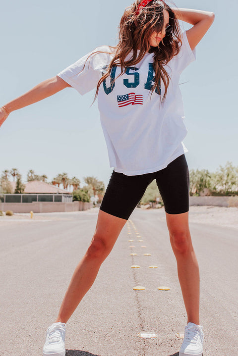 White USA Flag Graphic Oversized Tee