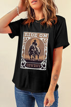 Black RIDE ON COWBOY Graphic Western Tee