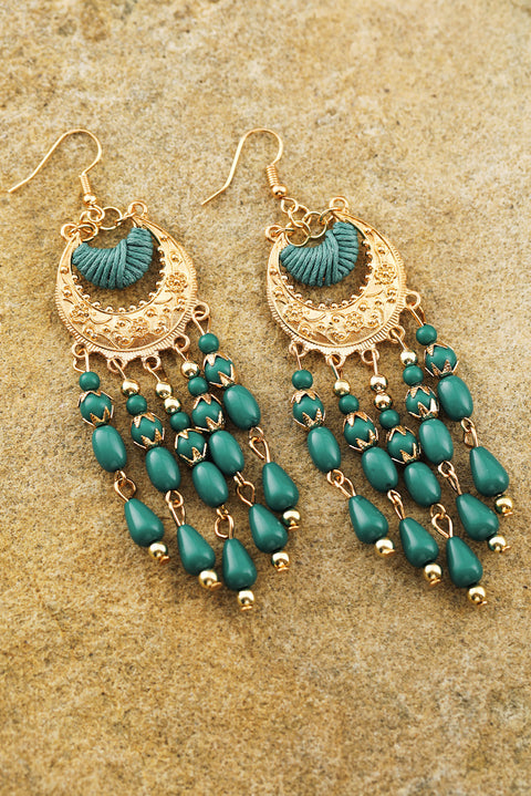 Light Blue Boho Beaded Tassel Alloy Charm Earrings